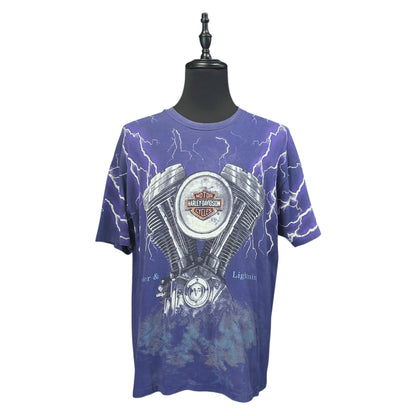 【HARLEY DAVIDSON Thunder & Lightning V-Twin Engine】ハーレーダビッドソン サンダー & ライトニング Vツイン エンジン （パープル）Tシャツ XL相当