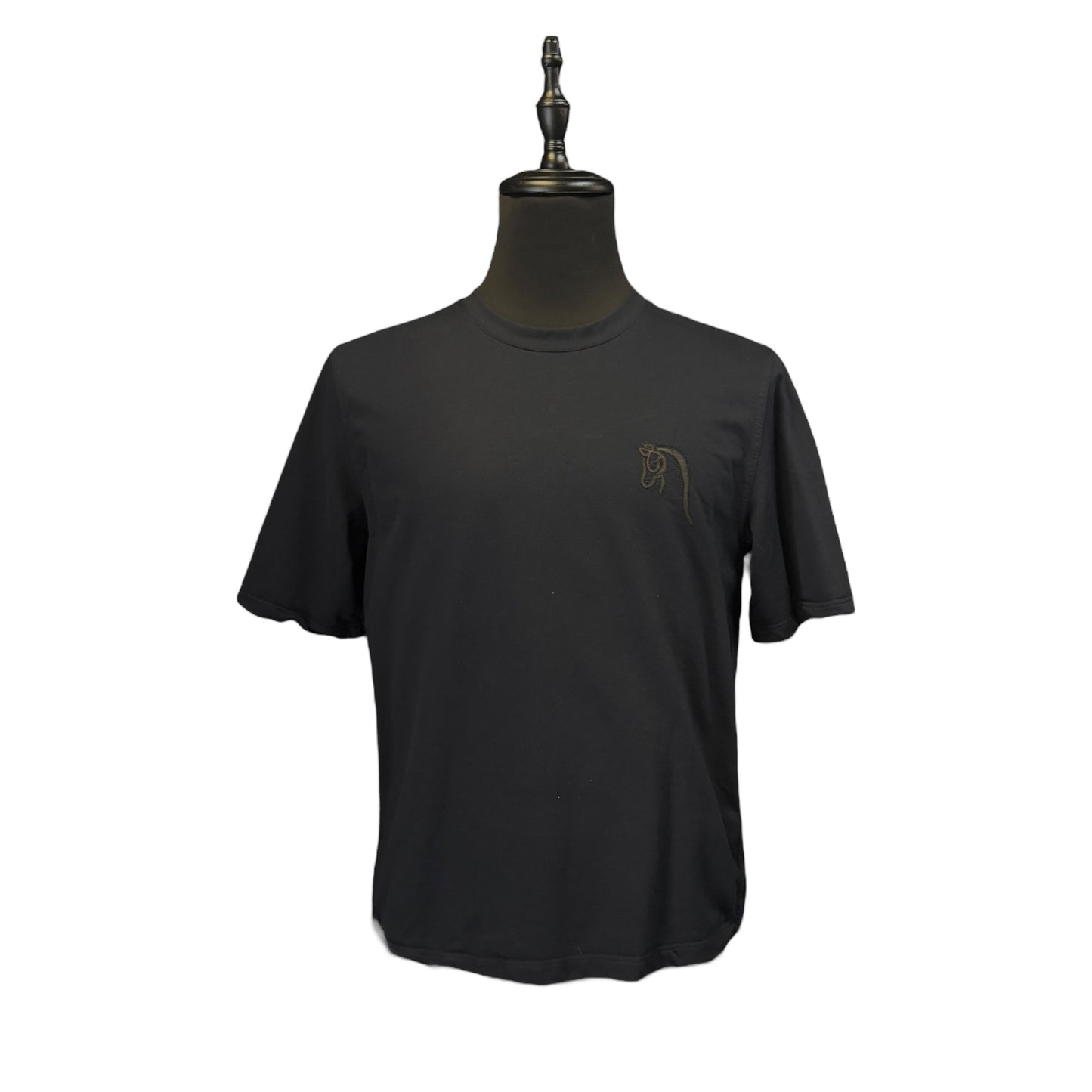 Hermes Leather Horse Patch Crew Neck Short Sleeve T-Shirt (Black) Size M