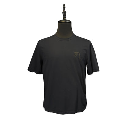 Hermes Leather Horse Patch Crew Neck Short Sleeve T-Shirt (Black) Size M