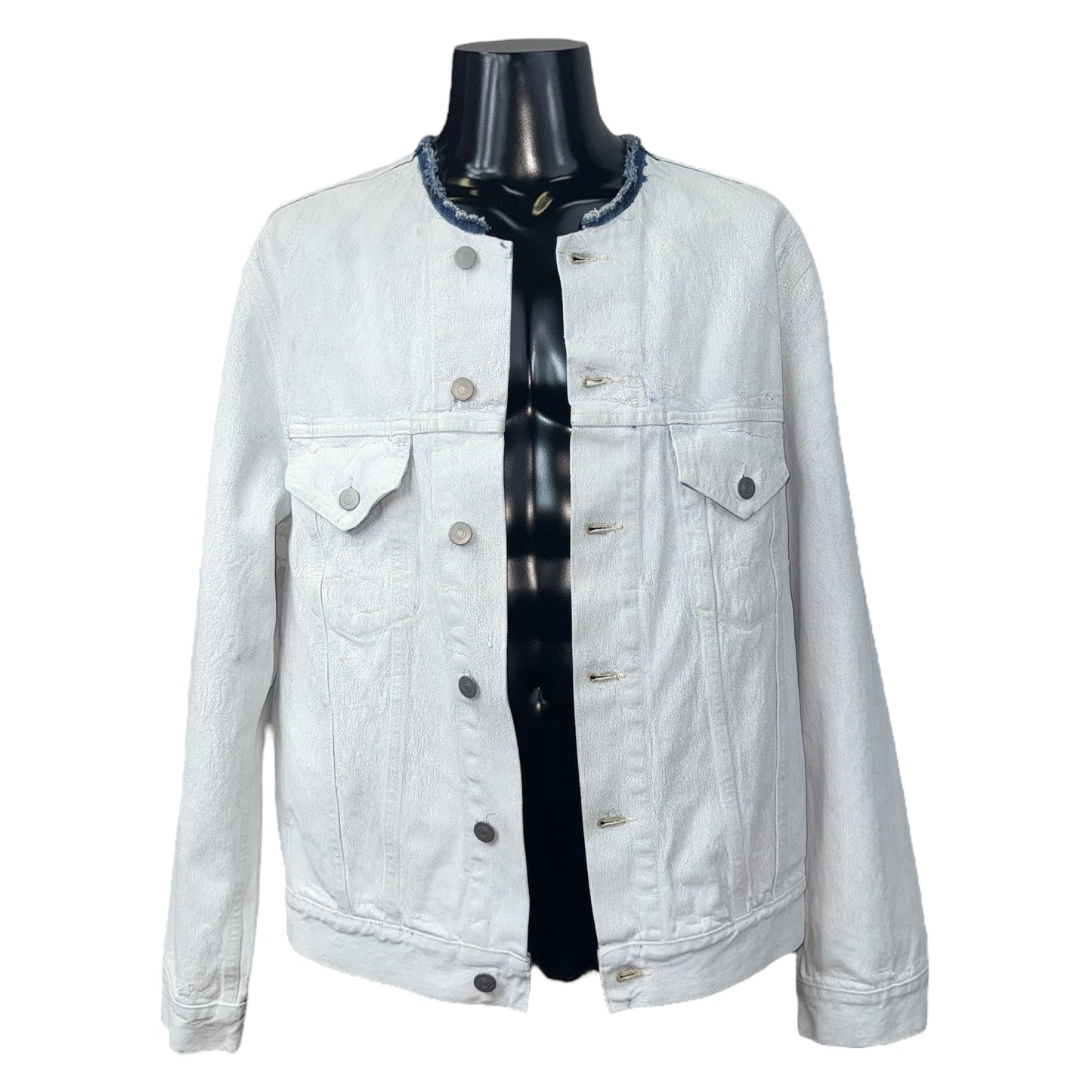 [Maison Margiela] Maison Margiela White Denim Jacket, No Collar, Size 48 (Equivalent to M)