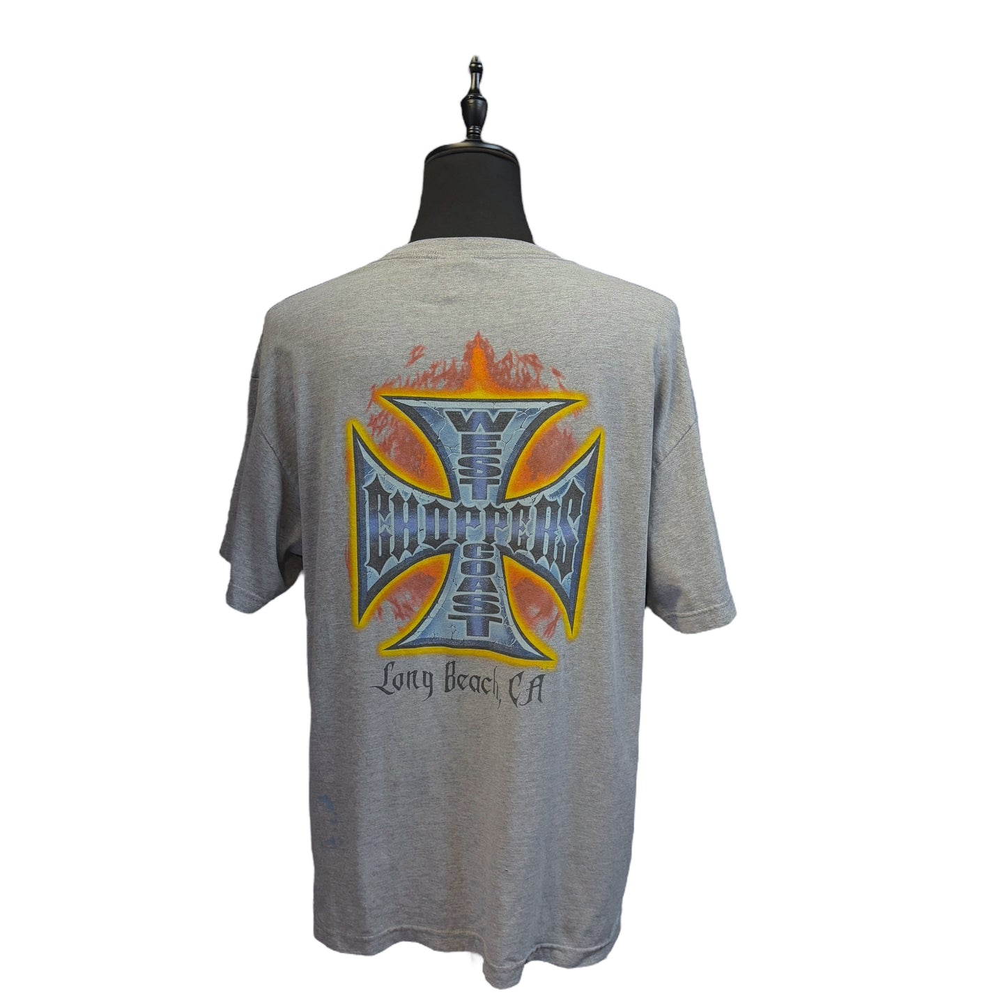【WEST COAST CHOPPERS】ウエストコーストチョッパーズ クロス×ファイヤープリント Tシャツ  90’s  XL相当