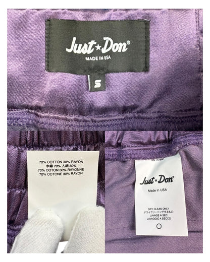 【Just Don】ジャストドン トラックパンツ パープル×アイボリー サテン素材 刺繍ロゴ  ストリート系 S