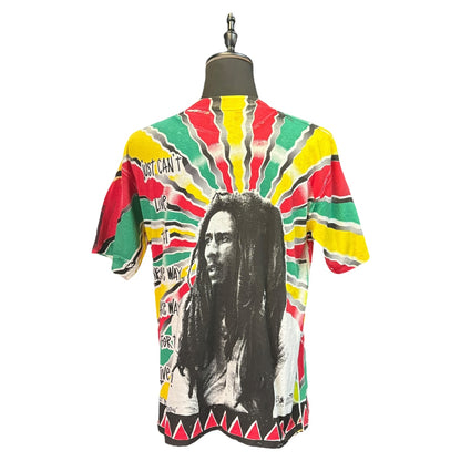 [BOB MARLEY] Bob Marley Overprint All-Over Rasta Vintage T-Shirt, Made in USA, ALLSPORT Tag, Size L