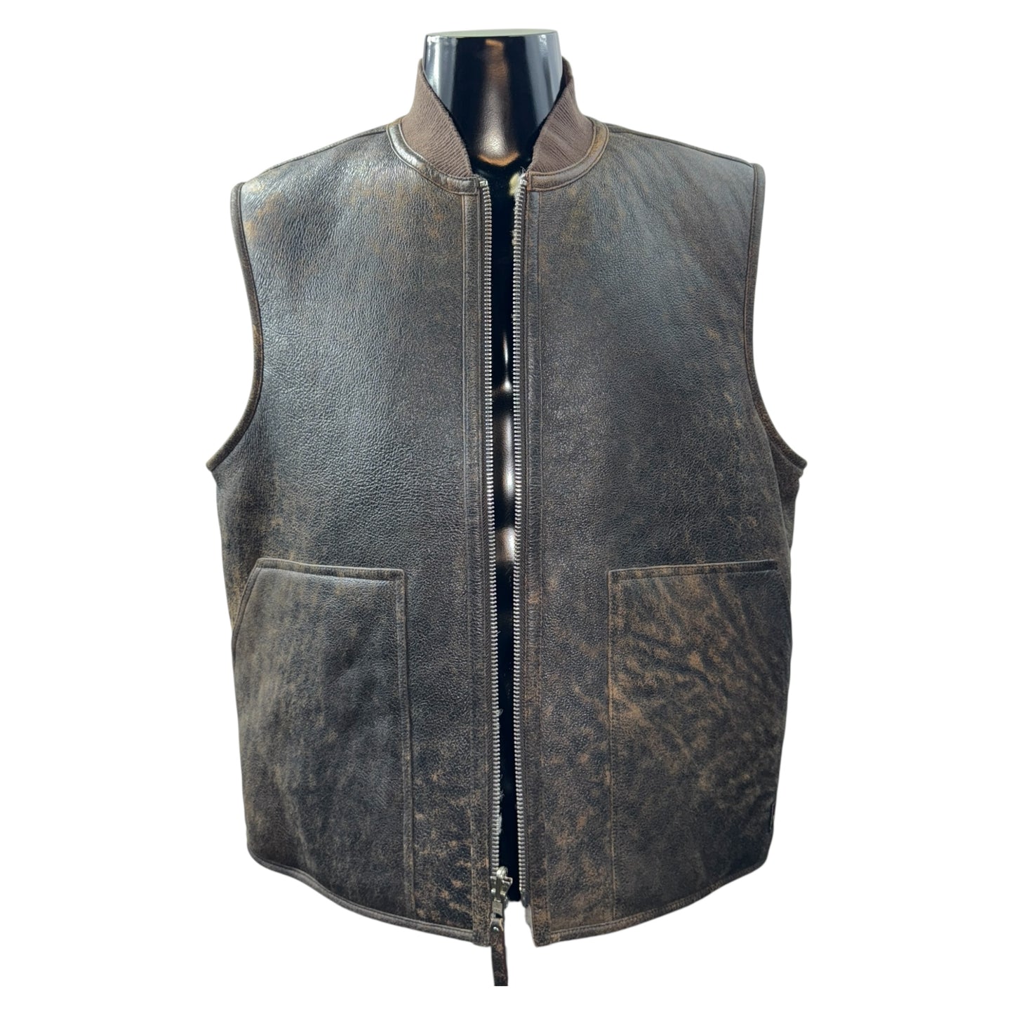 [STUSSY] Stussy Mouton Reversible Leather Vest, Size M