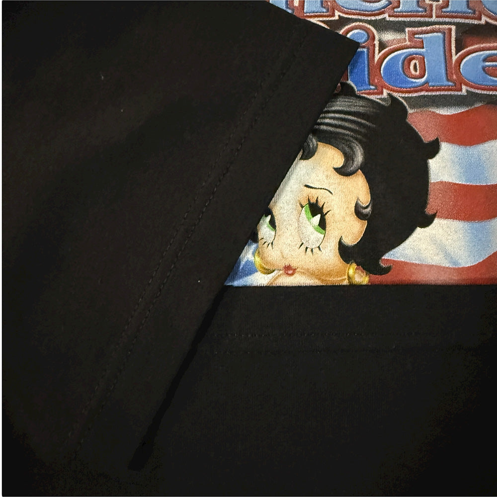 BETTY BOOP American Flag Motorcycle Print T-Shirt, Size XL