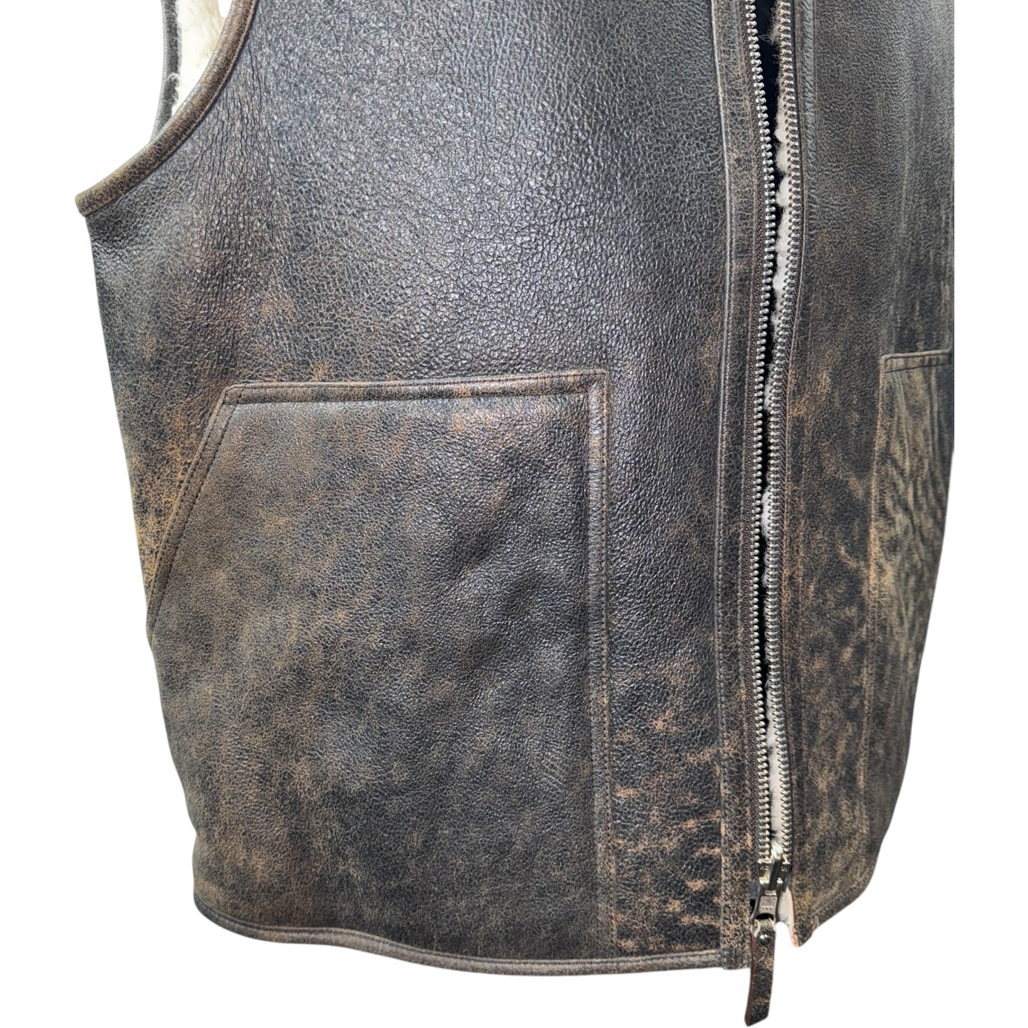 [STUSSY] Stussy Mouton Reversible Leather Vest, Size M