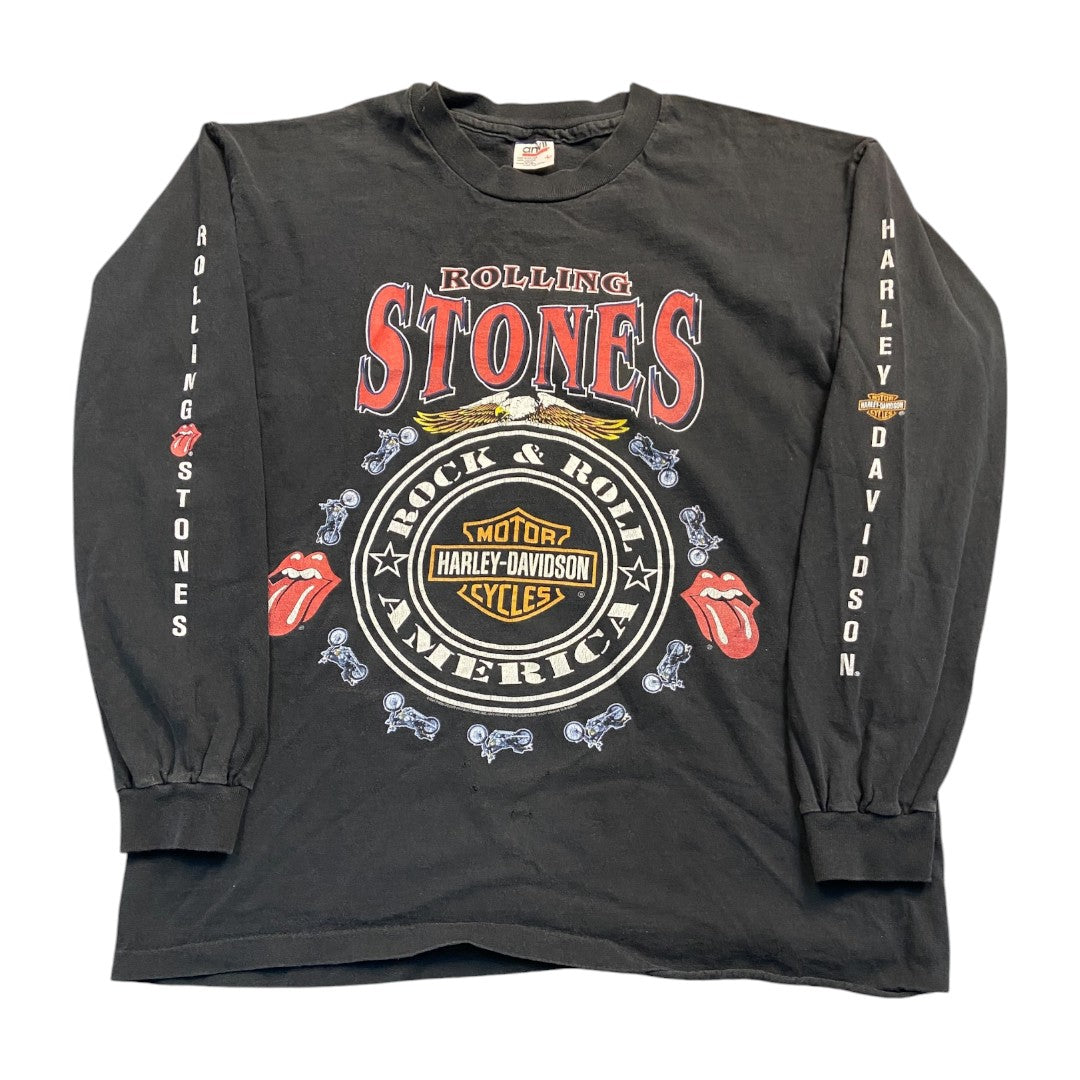 【The Rolling Stones × Harley-Davidson】ローリングストーンズ　ハーレー 90’s VintageロンTシャツ L