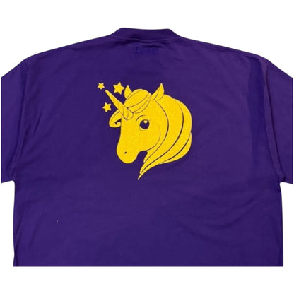 Brand new, unused [VETEMENTS] Vetements "SS24" GLITTER UNICORN T-shirt in MIDNIGHT BLU, size S