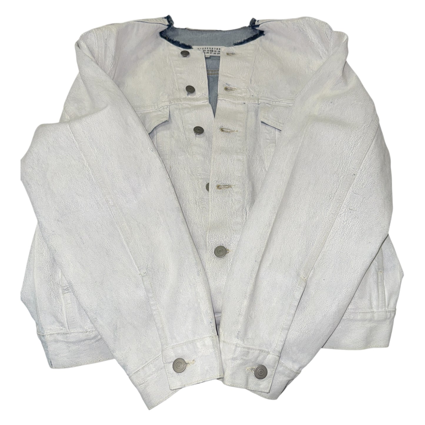 [Maison Margiela] Maison Margiela White Denim Jacket, No Collar, Size 48 (Equivalent to M)