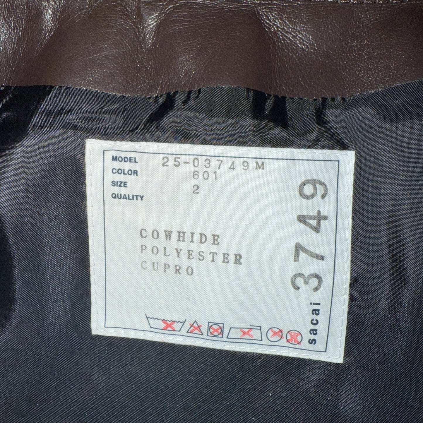 [sacai] Sacai Leather Jacket, Brown, Size 2
