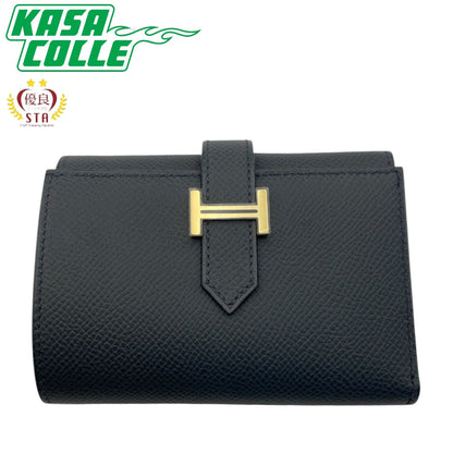 【HERMES】エルメス  三つ折り財布 ベアン コンビネ ブラック/ブルーニュイ/ゴールド金具 エプソン  HERMES 財布 黒