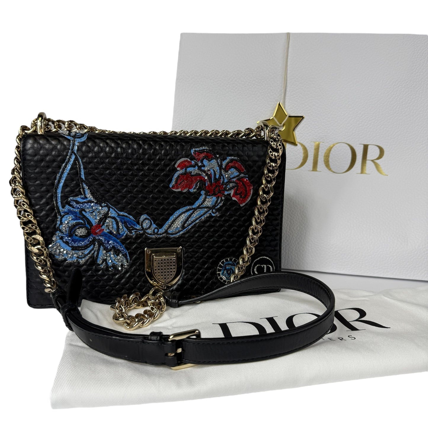 Christian Dior Diorama Leather Chain Shoulder Bag in Black