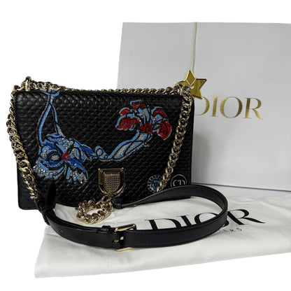 Christian Dior Diorama Leather Chain Shoulder Bag in Black