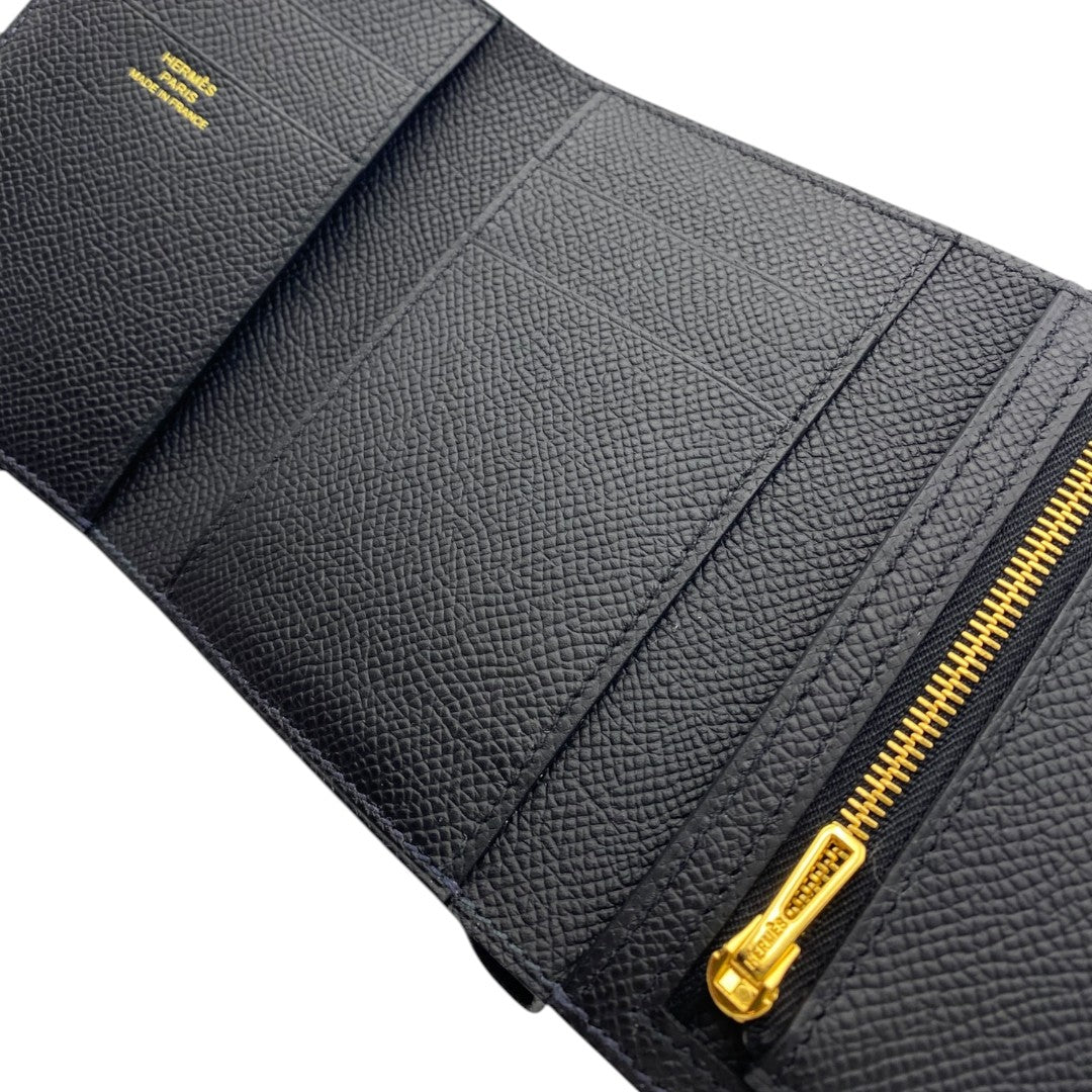 【HERMES】エルメス  三つ折り財布 ベアン コンビネ ブラック/ブルーニュイ/ゴールド金具 エプソン  HERMES 財布 黒