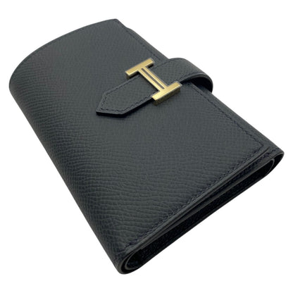 【HERMES】エルメス  三つ折り財布 ベアン コンビネ ブラック/ブルーニュイ/ゴールド金具 エプソン  HERMES 財布 黒