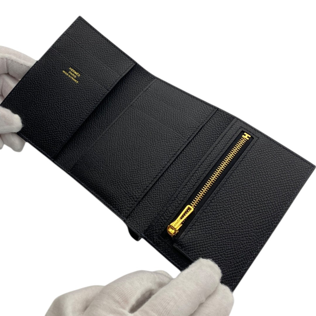 【HERMES】エルメス  三つ折り財布 ベアン コンビネ ブラック/ブルーニュイ/ゴールド金具 エプソン  HERMES 財布 黒