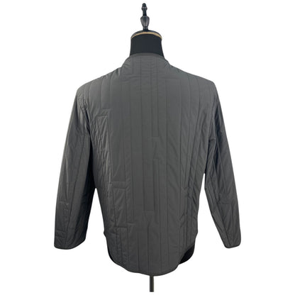 [HERMES] Hermes padded quilted jacket with H-pattern stitching and no collar, gray and pink