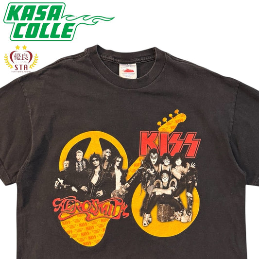 [AERO SMITH &amp; KISS] Aerosmith &amp; Kiss Double Print Tour T-Shirt (Black)/XL