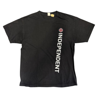 【INDEPENDENT】インディペンデント 縦ネームロゴプリントTシャツ ブラック 90’s NHSタグ  L