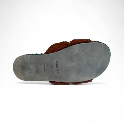 Hermes Oran Cognac Sheepskin Sandals