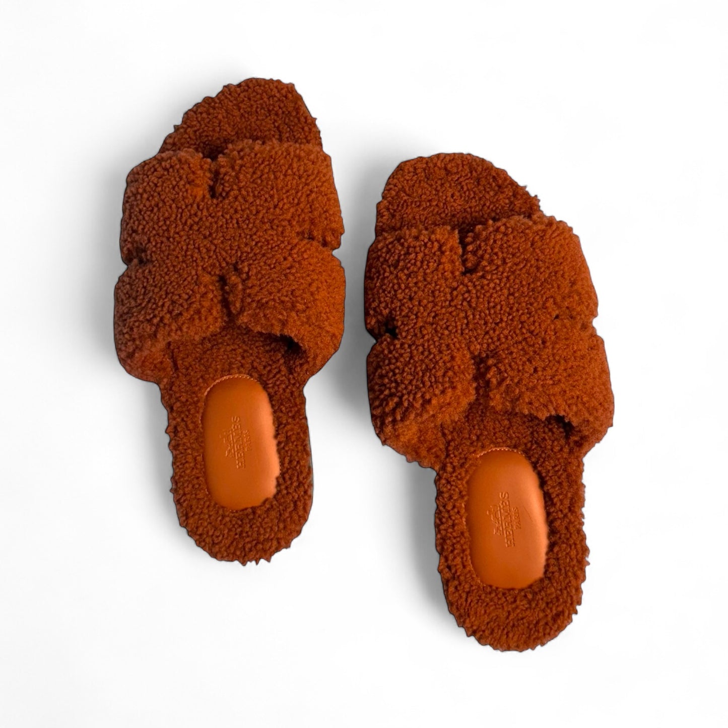 Hermes Oran Cognac Sheepskin Sandals