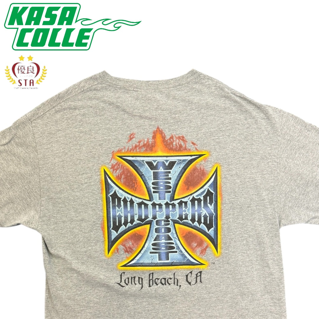 【WEST COAST CHOPPERS】ウエストコーストチョッパーズ クロス×ファイヤープリント Tシャツ  90’s  XL相当