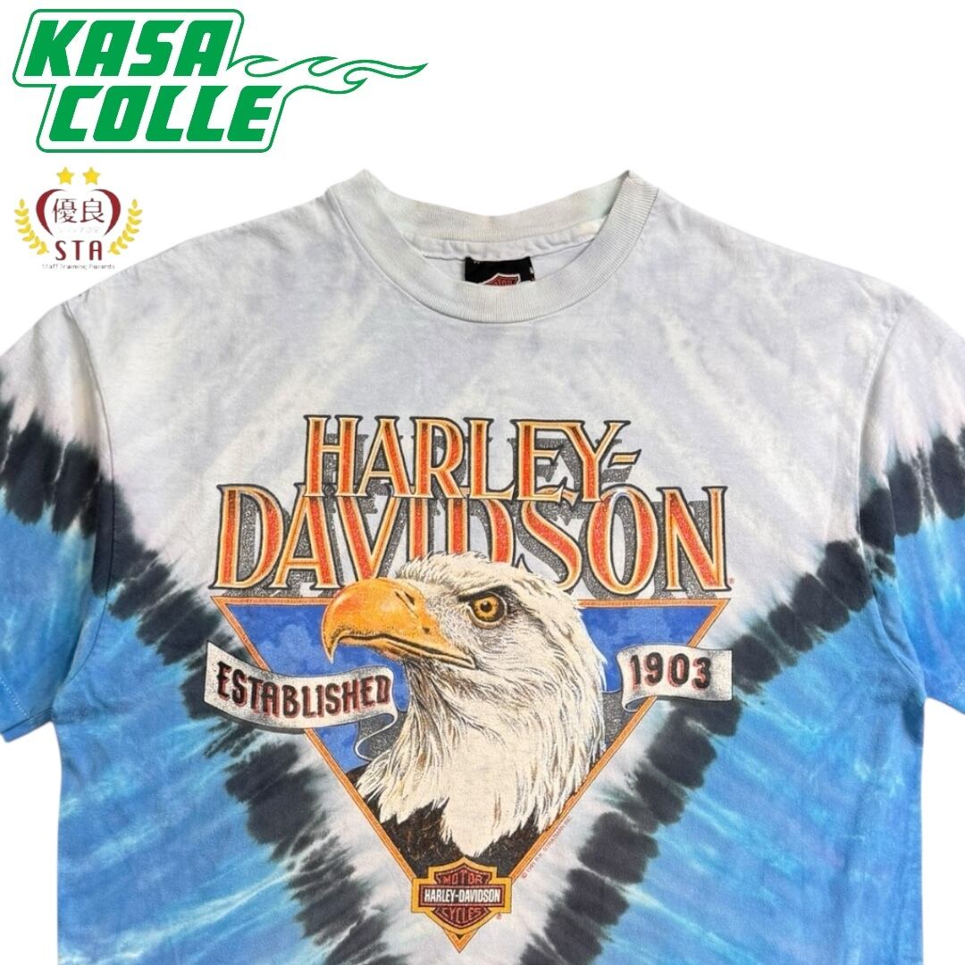 【Harley-Davidson】ハーレーダビッドソン V字タイダイ vintage ハーレー Tシャツ 90's USA製 デザイン L