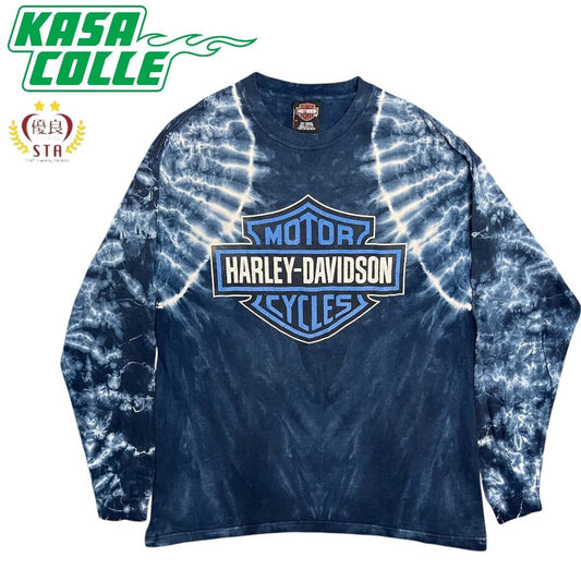 Harley-Davidson Tie-Dye Blue Long T-Shirt (2002) Size L